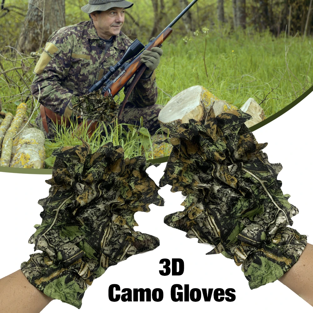 1 çift sinsi 3D Camo eldiven rahat kaymaz dayanıklı 3D yaprak eldivenleri iyi gizleme etkisi Paintball