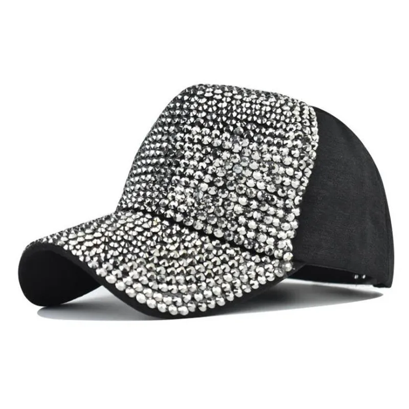 Wholesale Customize Women's White Stone Bling Baseball Cap Summer Rhinestone Embellished  Hat
