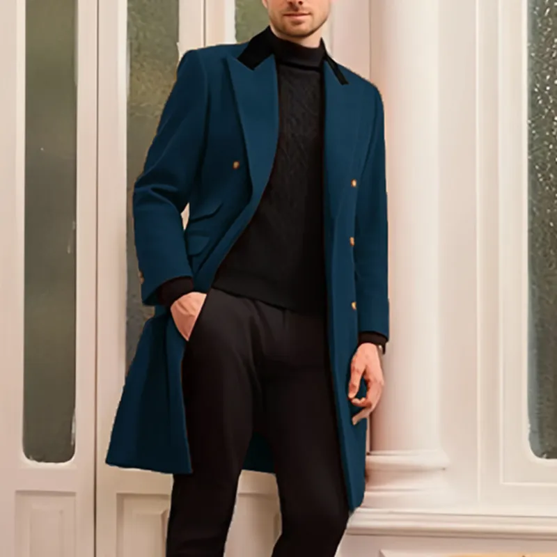 Fashion men's wearHigh-End Men's Solid Color plus Size Mid-Length Woolen Trench Coat European Casual Coat