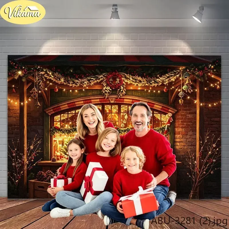 VIKAMA Photography Background Christmas Vintage Window Family Scene Photo Backdrop Family Party Birthday Festival Home Decor