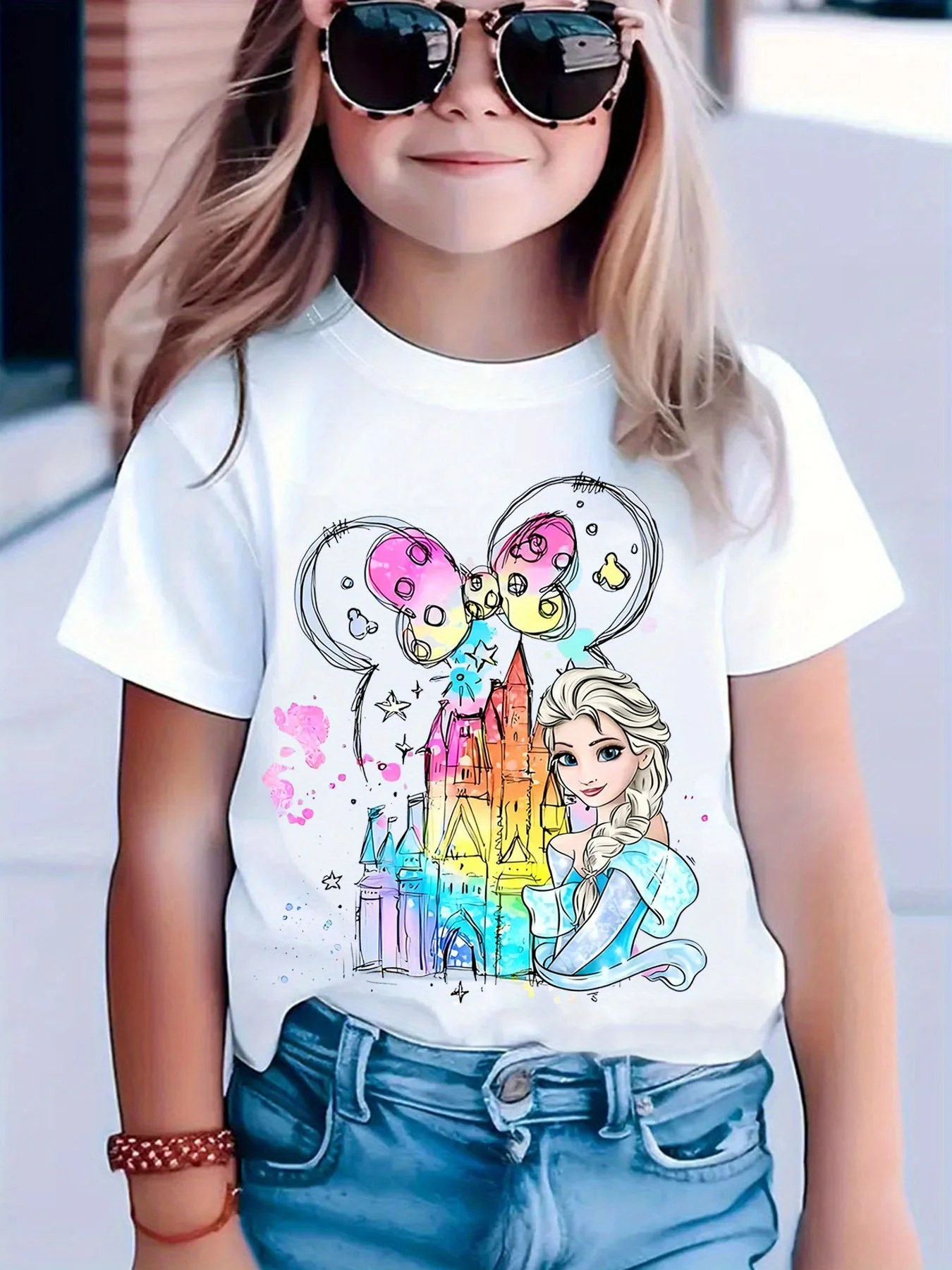 

Girls Disney Princess Graphic T-Shirt Short Sleeve Cotton Tees Kids Cartoon Y2k Tops Girl T-shirt Summer Children's Clothing