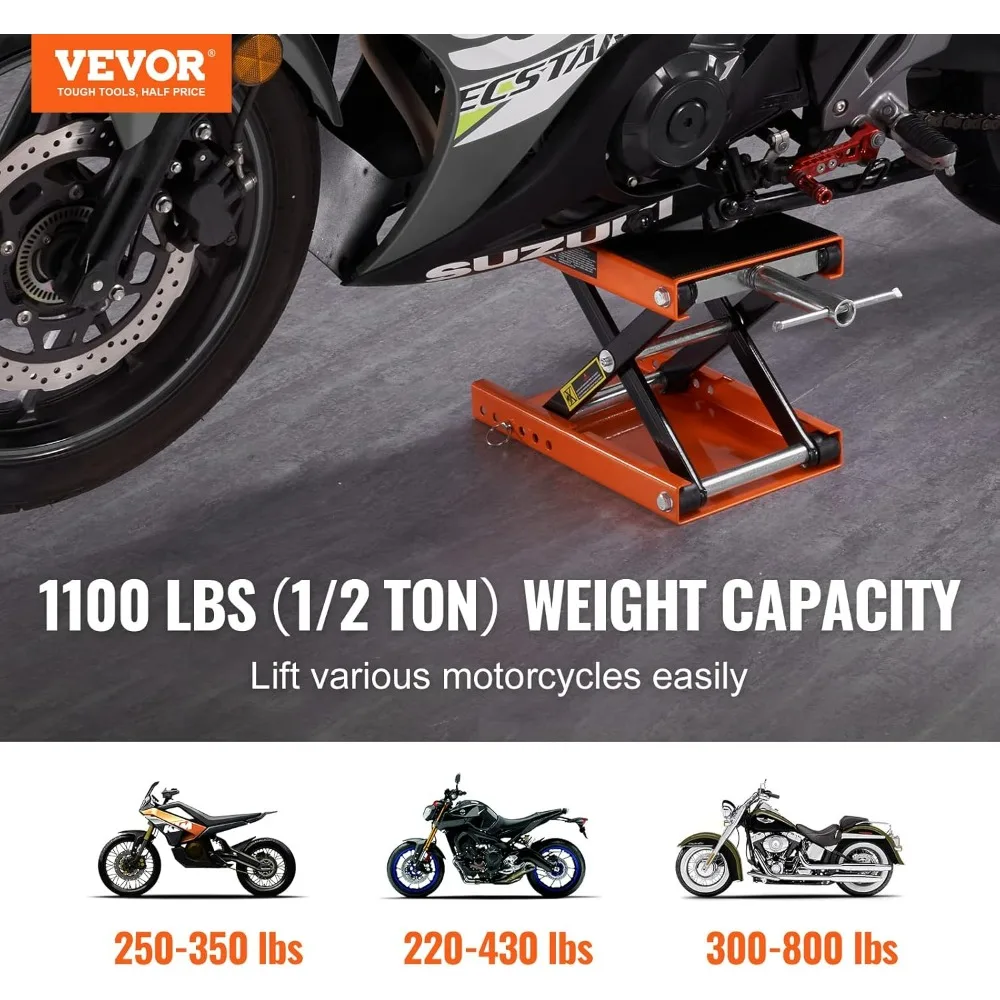 VEVOR Motorcycle Lift 1100 LBS Scissor Lift Jack Wide Deck Safety Pin 3.7