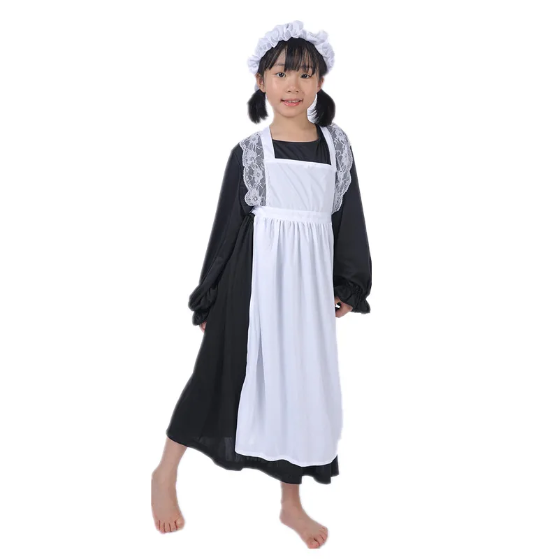 Victorian Girl Coffee Dress Child Maid Apron Costume World Folk Cluster Hooded Costume Holiday Cosplay Costume