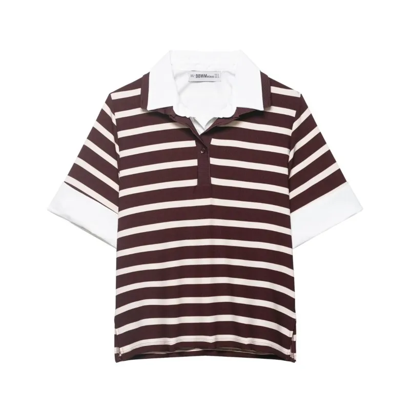Women's Striped Spliced Top 2026 Spring Summer New Polo Collar Short Sleeves Tops Casual Fashion Female Knit Pullover