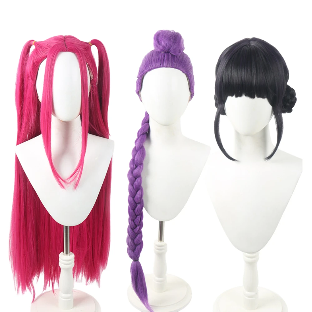 Peruka do cosplayu dla dzieci, dziewcząt, inspirowana filmami Kpop, Mira Rumi Zoey, fioletowo-czarno-czerwona, długie włosy, akcesoria na Halloween, rekwizyty do cosplayu, NOWOŚĆ 2025