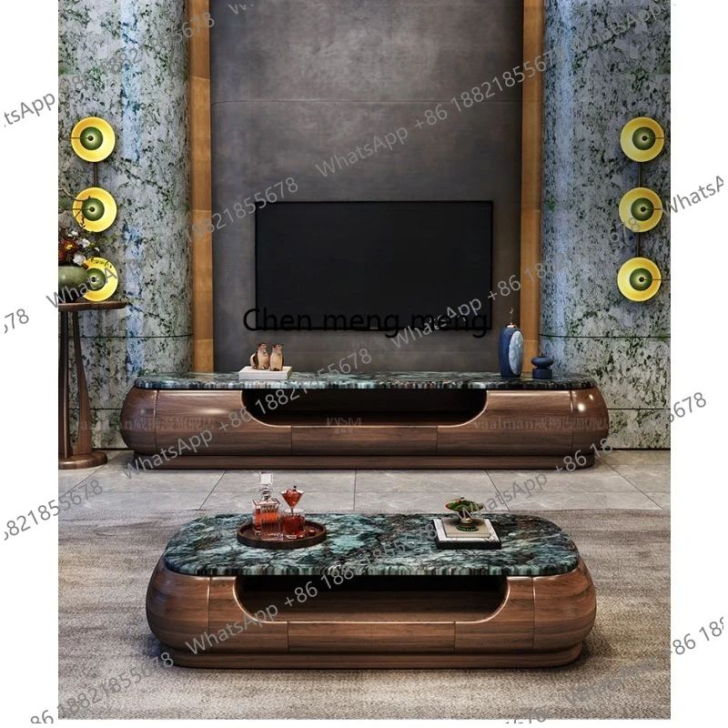 Black gold wood coffee table TV cabinet combination living room black walnut solid wood floor-to-ceiling cabinet