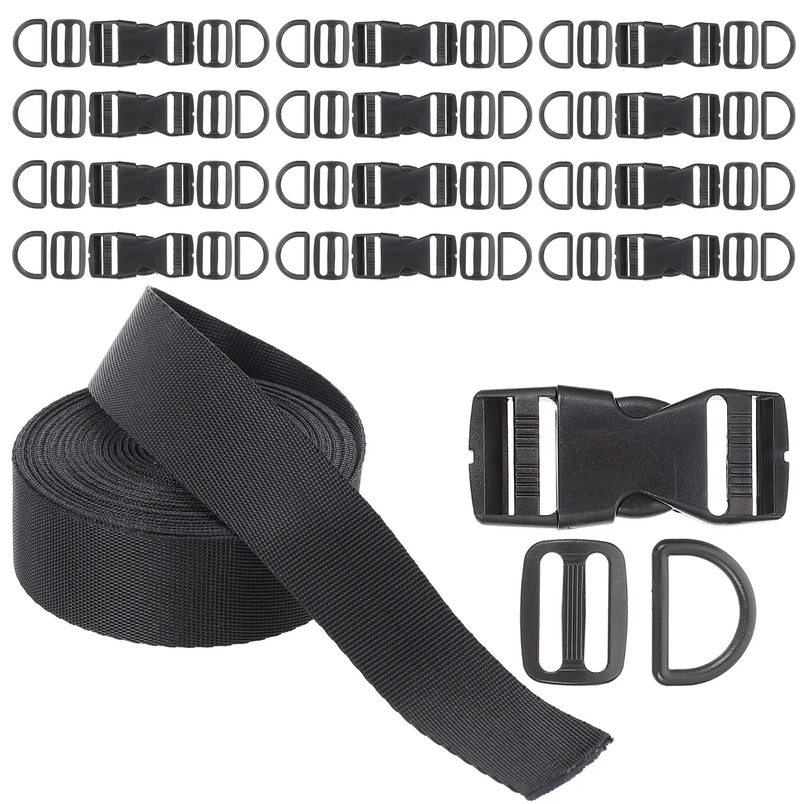 1Set Bag Accessories Adjustable Quick Side Release Buckles D Rings Tri-Glide Clips Nylon Strap Replacement Kit Luggage Backpack