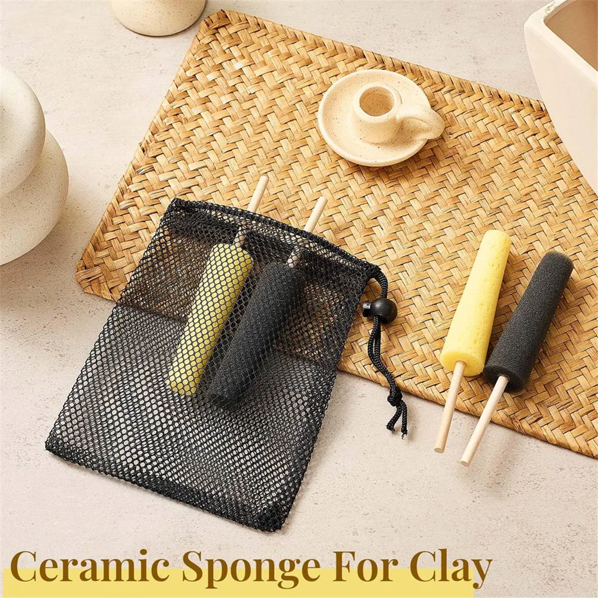 New 12 Pcs Pottery Sponge for Clay Pottery Sponges with 2-Density Sponge Stick for Pottery Clay Sponge for Pottery Ceramic