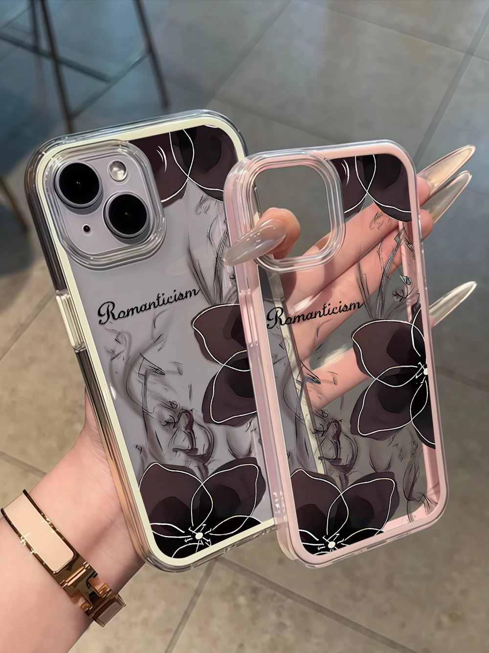 Schwarze Blumen-Romantik-Druck Handyhülle für iPhone 16 14 15 Plus 12 13 14 15 11 17 16 Pro Max Air X XS Transparente Weiche Hülle – Detail 6