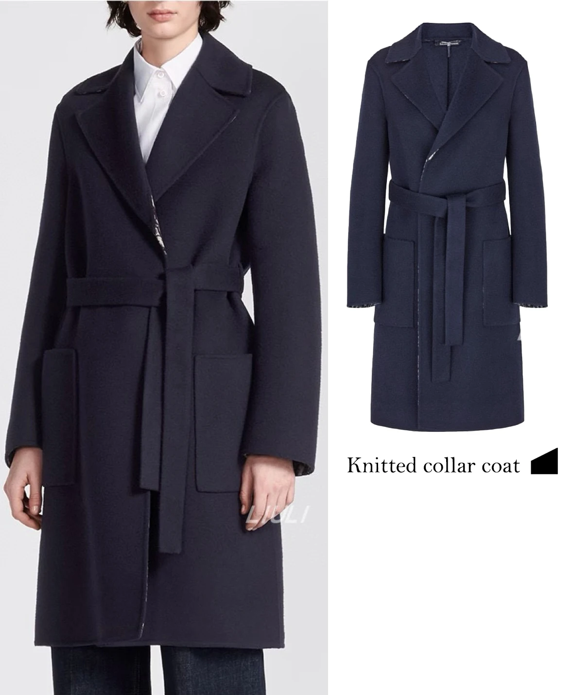 

FWRD Navy Blue Belted Wool Trench Coat Mens Blue Casual Wool Trench Coat Autumn And Winter Casual Wool Windbreaker #FWRD0045