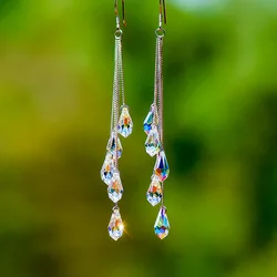 2023 Fashion Crystal Water Drop Tassel Earrings for Women Temperament Colorful Long Earrings Bridal Wedding Party Jewelry Gifts