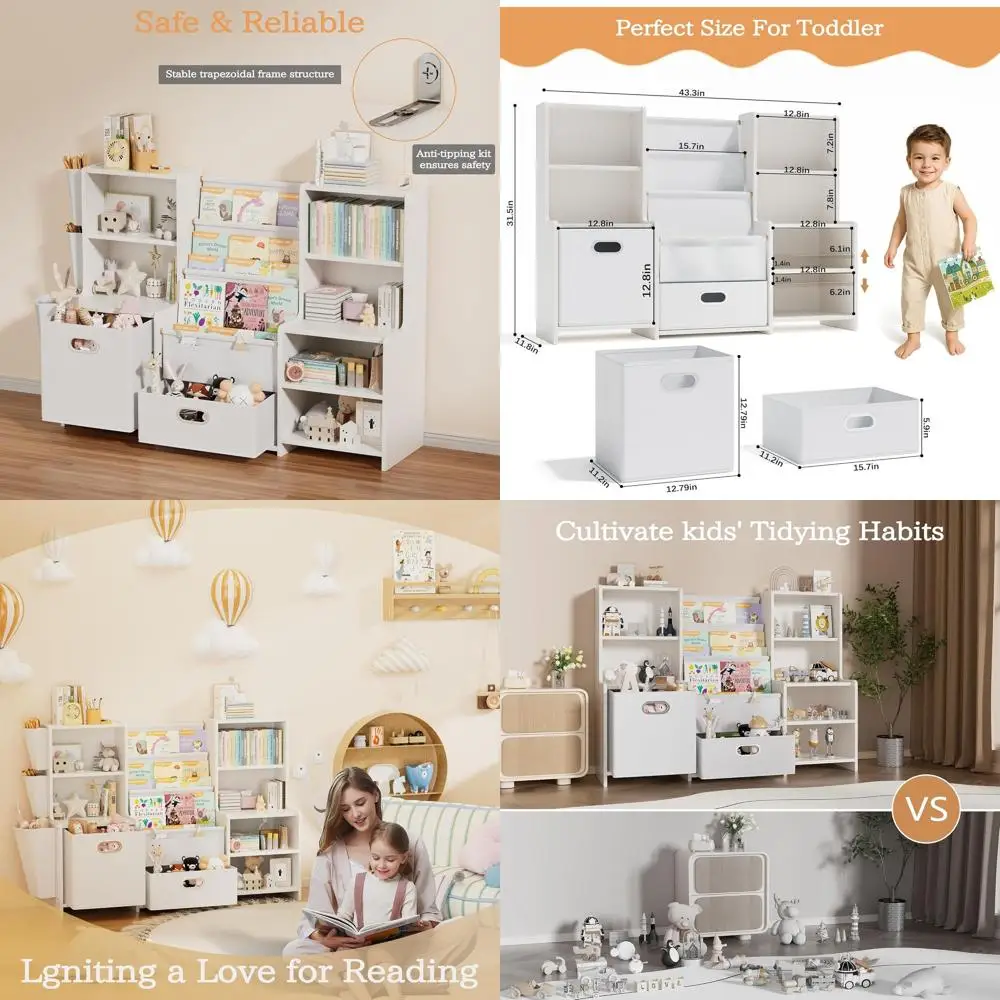 

Toddler 3-Tier Bookshelf Organizer with 6 Compartments, 2 Drawers, and 3 Pockets