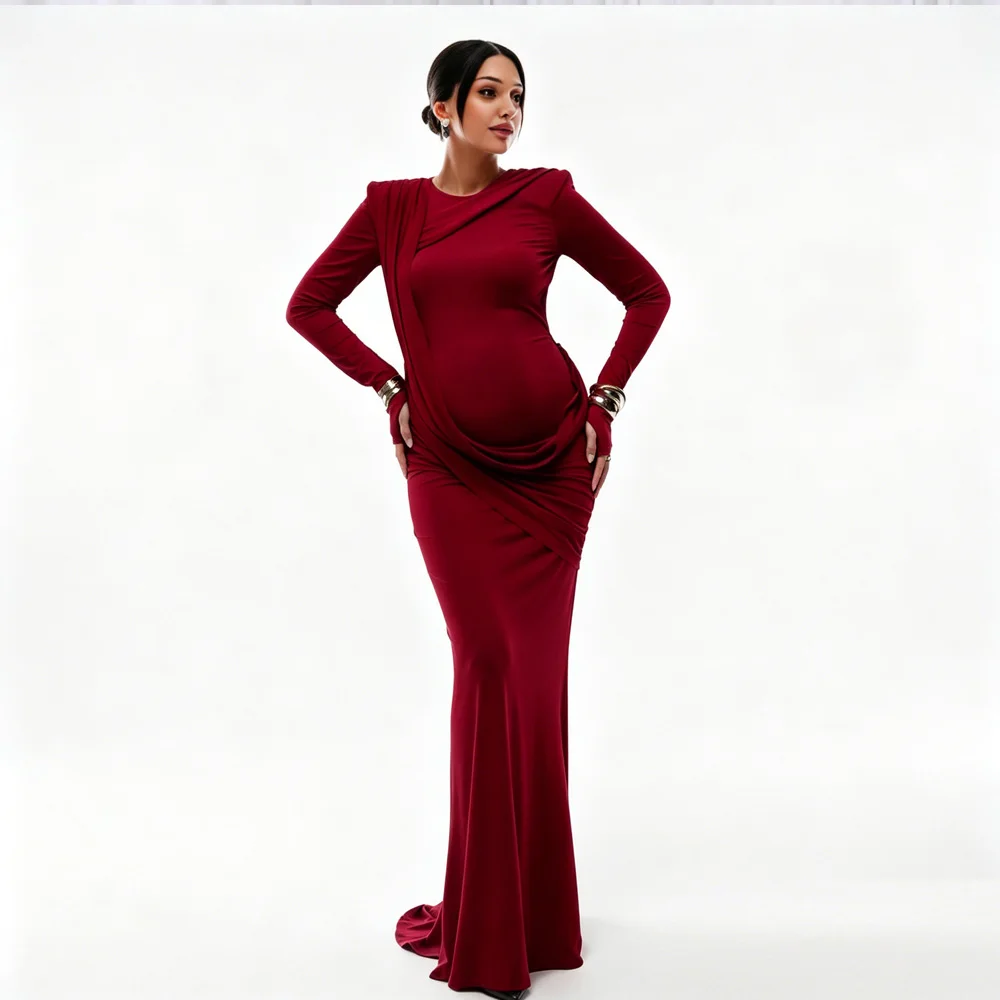 Maternity Dresses Photoshoot Backless Solid Color Dress Baby Shower Clothes For Pregnant Woman Evening Party Elegant Gown