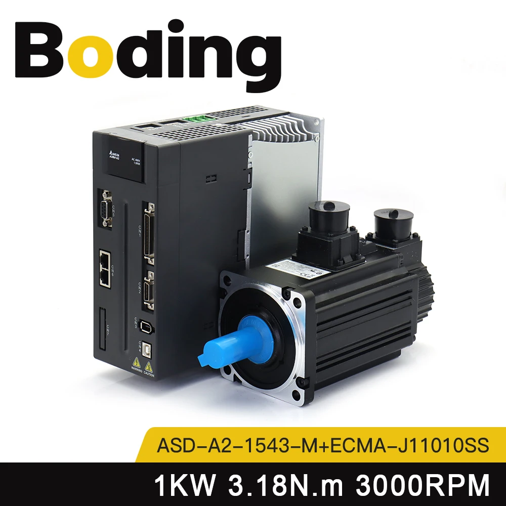 

BODING 1KW AC Servo Motor Driver Kits 3.18N.m 3000rpm ASD-A2-1543-M+ECMA-J11010SS for CNC Engraver Machine