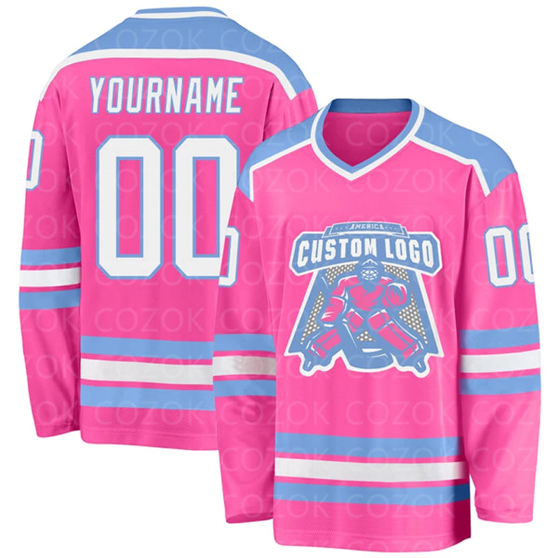 Custom Pink Hockey 3D Print You Name Number Logo Men Women Ice Hockey Jersey Competition Training Jerseys