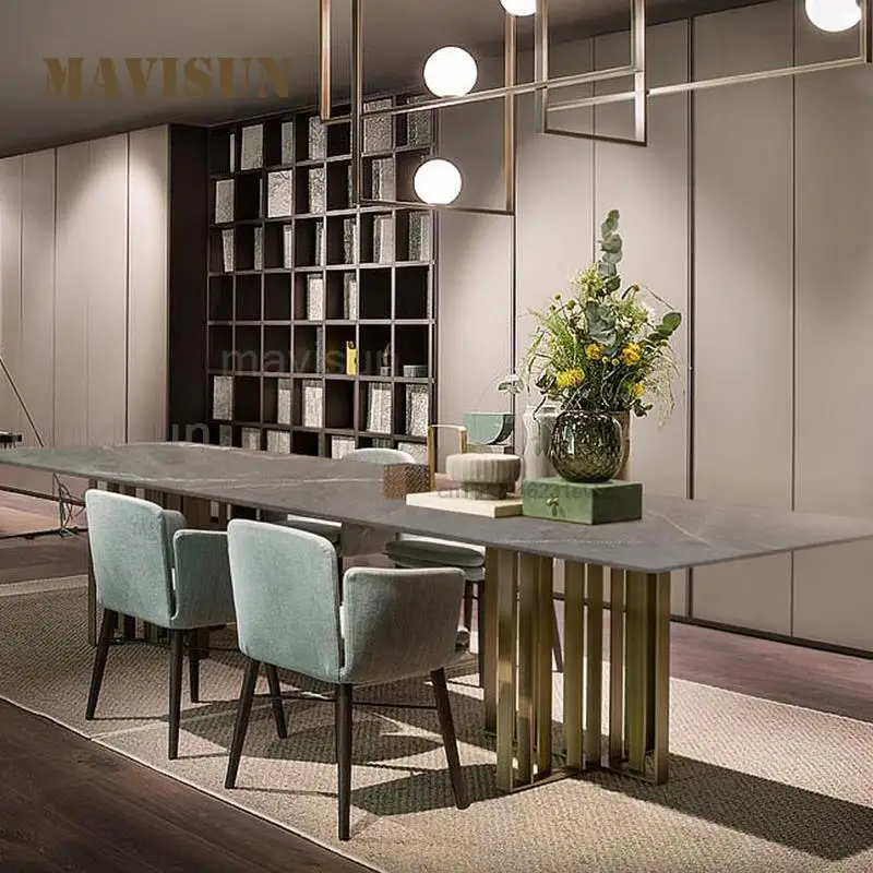Italian Style Marble Board Dining Table For Large Apartment 2m Italian Postmodern Minimalist Big Custom Table Set High-End