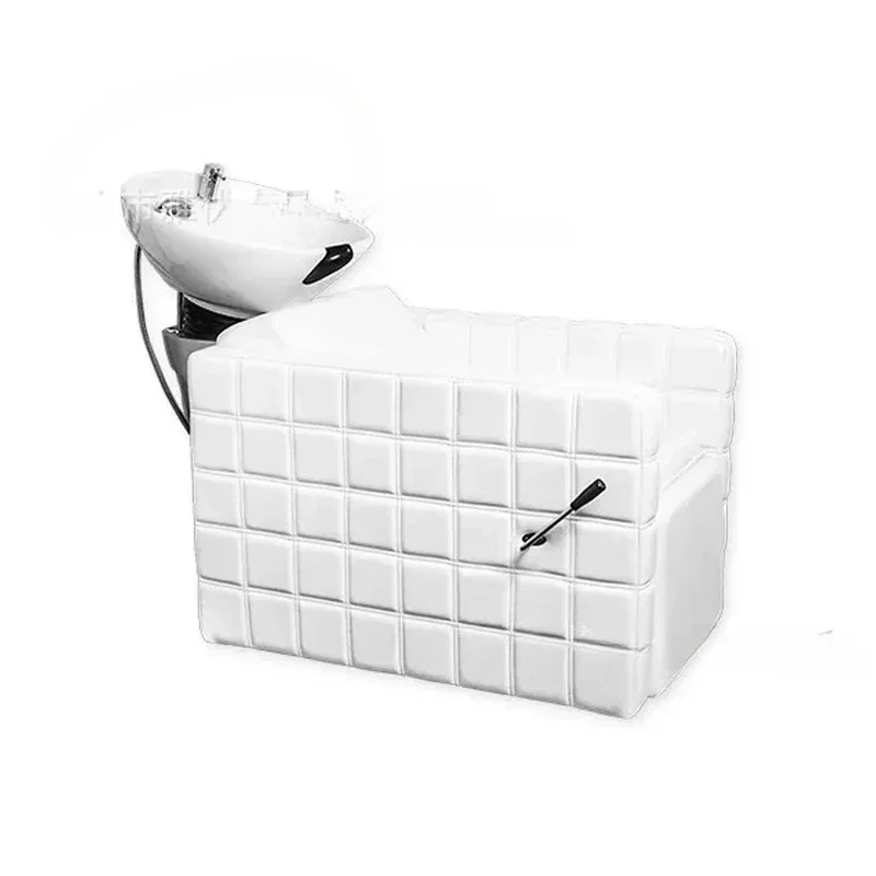 Foreign Barber Shop for Hair Salon Half Lying Sitting Shampoo Flushing Bed Ceramic Basin Hair-Washing Chair
