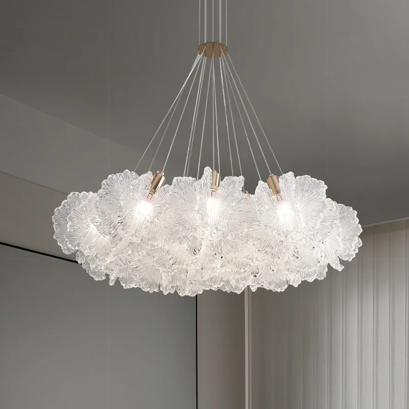 

Nordic Transparent Clouds Floral Glass LED Chandelier lustre Hardware Hanging wire Ceiling Height adjustable for bedroom