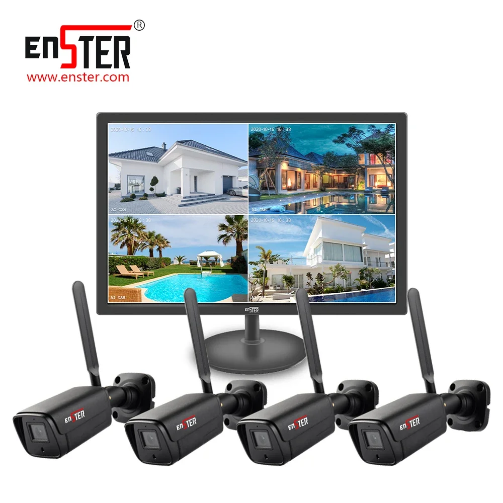 4チャンネル19インチLCD Wi-Fi監視カメラセキュリティ監視ワイヤレスCCTVシステムOEM工場