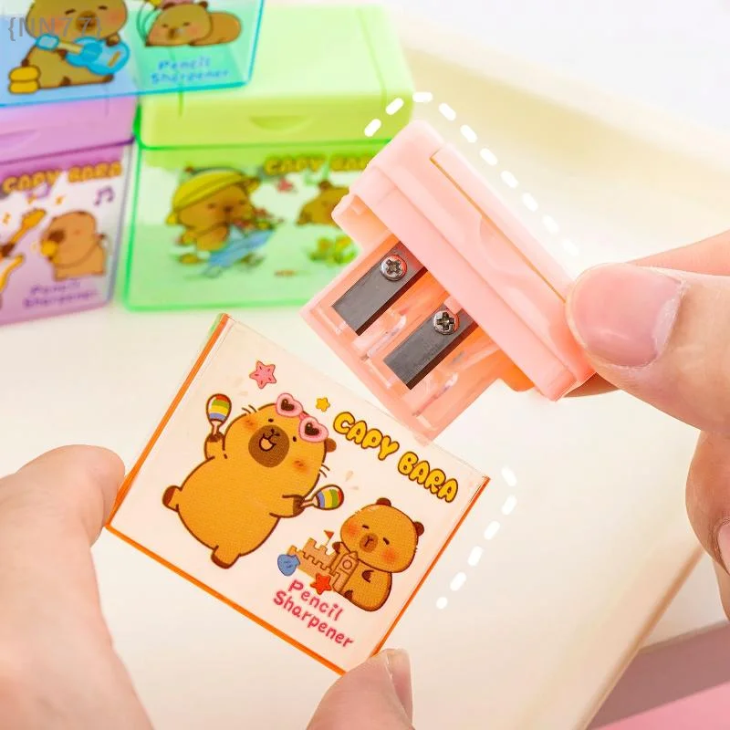 1/4 قطعة Kawaii كابيبارا مبراة أقلام لطيف ثقب مزدوج مبراة للأطفال الطلاب اللوازم المكتبية الكرتون القرطاسية هدية