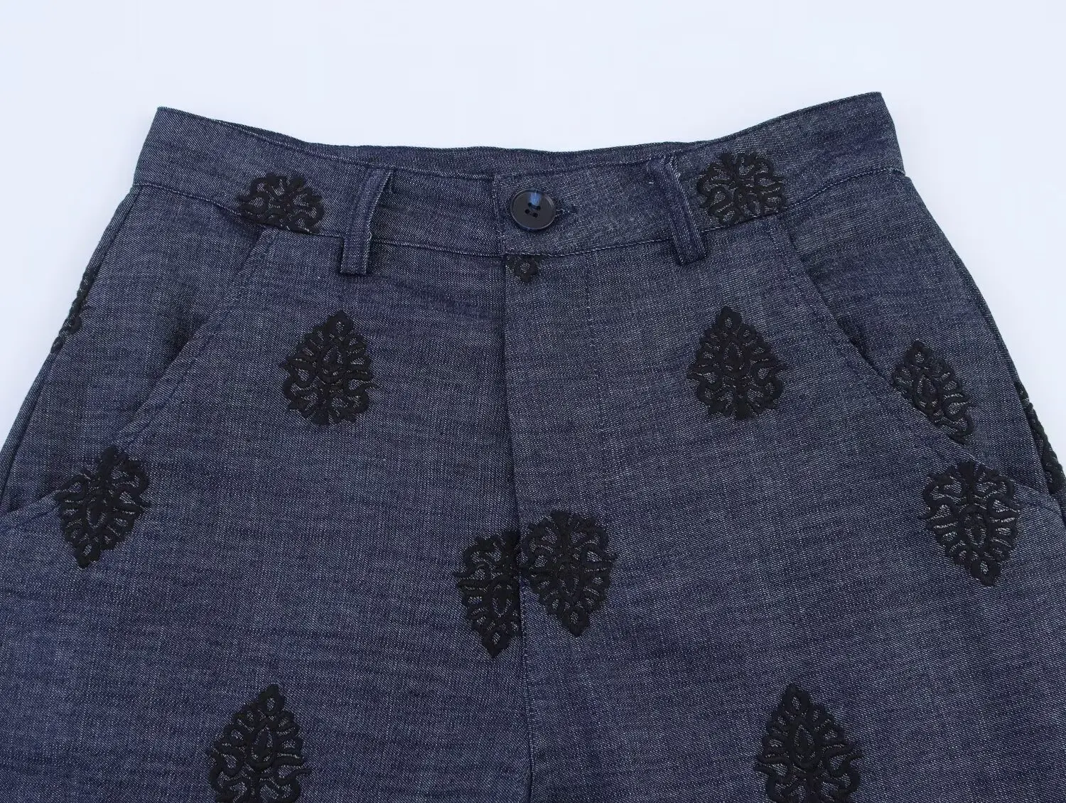 Maxdutti French Minimalist Embroidered Wide Leg Pants Women Summer Cropped Pants Women's Casual Pants Trousers