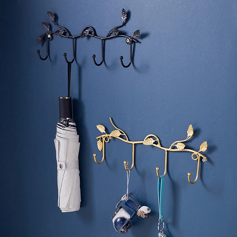 Milti-purpose Wall Mounted Hooks Metal Leaves Key Storage Holder Coat Clothes Rack Punch-free Hats Towel Hanger Home Decorations