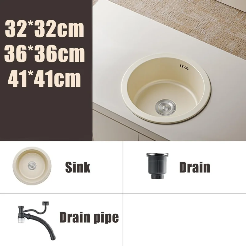 

(TTZ) Круглая перекладина из нержавеющей стали, домашняя кухонная раковина, умывальник для мытья посуды с одной чашей и дренажным комплектом (кремово-желтый, 41*41 см) YM