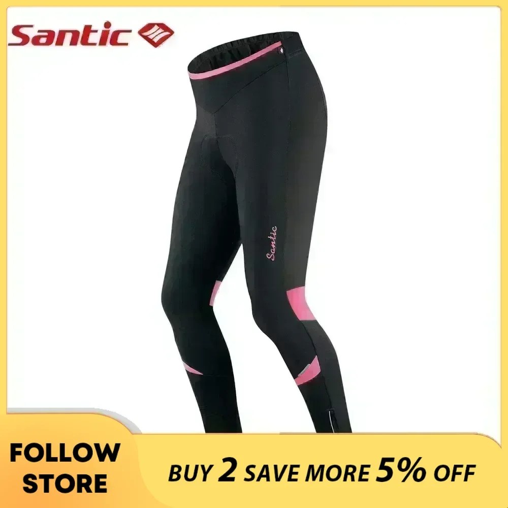 Santic Women Cycling Pants Autumn Winter Fleece Outdoor Bicycle Clothing 4D Padded Downhill MTB Road Bike Female Bicycle Trouser