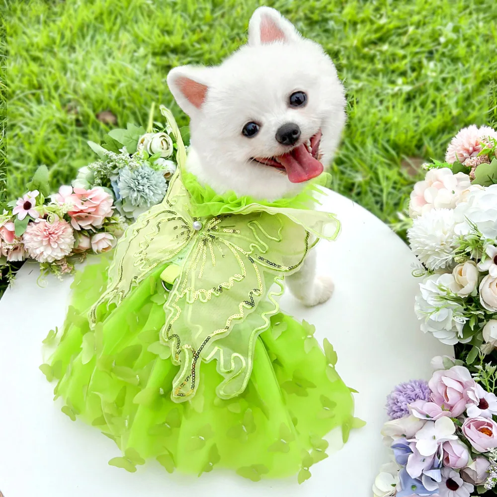 

Summer Green Pet Dog Butterfly Princess Dress Wedding Dress Dog Cat Clothes Supplies Dog Skirt