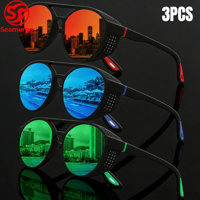 

3 шт., солнцезащитные очки с полой стороны, уличные пыленепроницаемые мужские и женские круглые трендовые поляризационные спортивные очки, устойчивые к ультрафиолетовому излучению