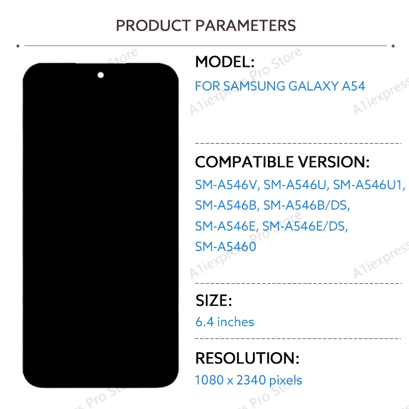 AMOLED LCD do Samsung Galaxy A54 5G A546 Wyświetlacz LCD z ramką Cyfrowy ekran dotykowy Digitizer A546V A546U Część naprawcza — zdjęcie produktu 2