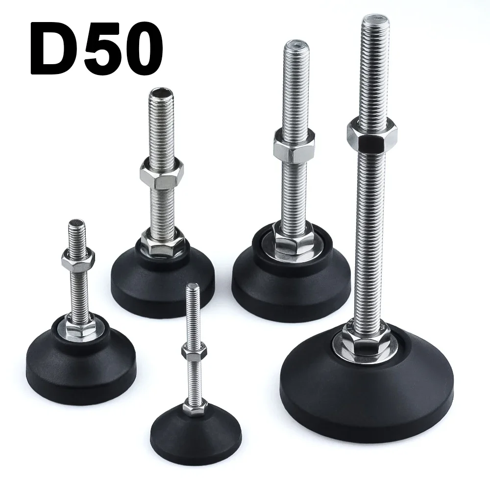 

4Pcs M8 M10 M12 Adjustable Lathe Leg Dia 50mm Thread SS304 Stainless Steel Foot Pad Levelling Feet Swivel Base Articulating Legs