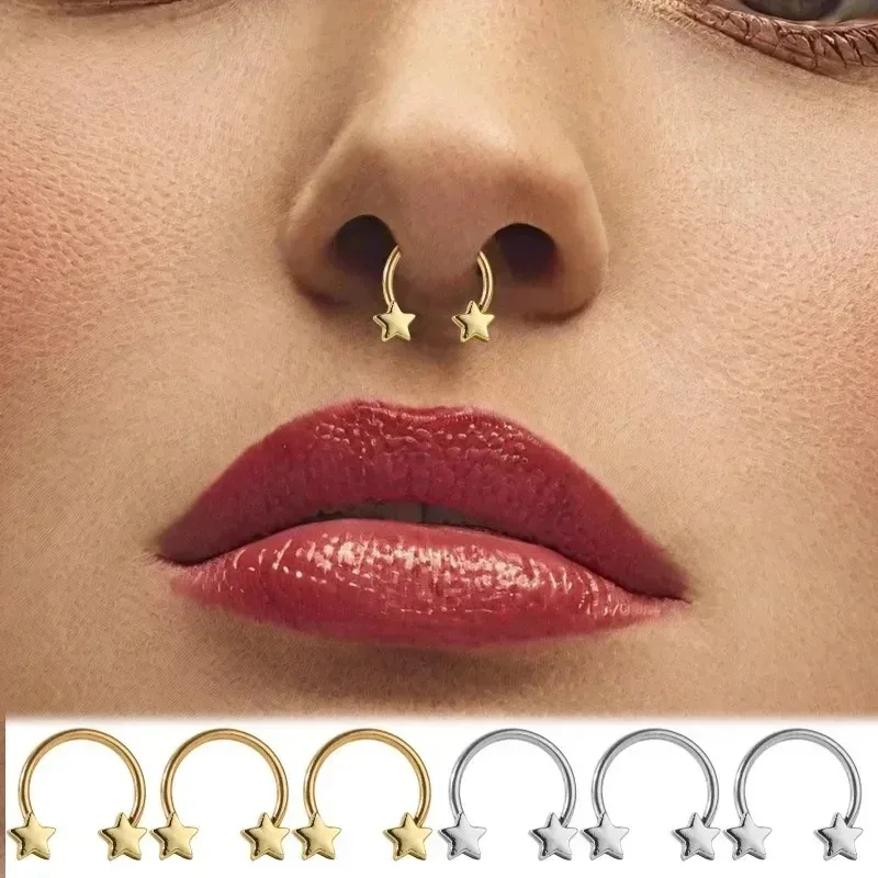パンクステンレス鋼馬蹄鼻ピアス星型セプタム鼻リング女性のためのヴィンテージ Y2K 鼻孔ボディファッションジュエリー