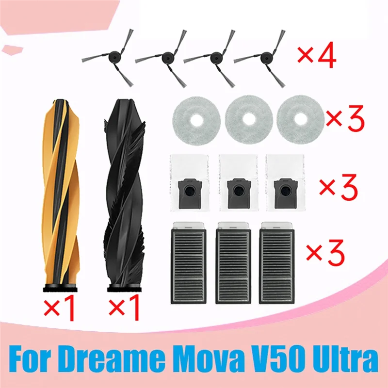 الأسطوانة الرئيسية أجزاء فراغ كاملة ل Dreame Mova V50 الترا الجانب فرشاة فلتر HEPA ممسحة القماش كيس لجميع الغبار عدة طقم قطع غيار المكنسة