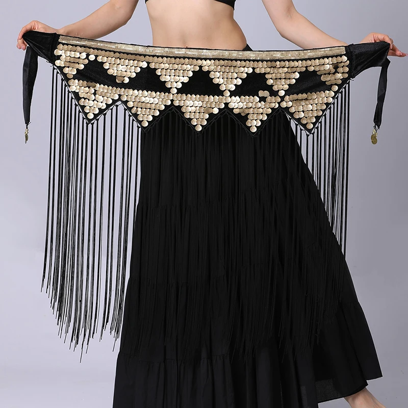 

Belly Dance Training Clothes Waist Chain Hip Scarf Long Tassel Sequin Waist Seal Performance Waist Ornament Dancer's Accessories