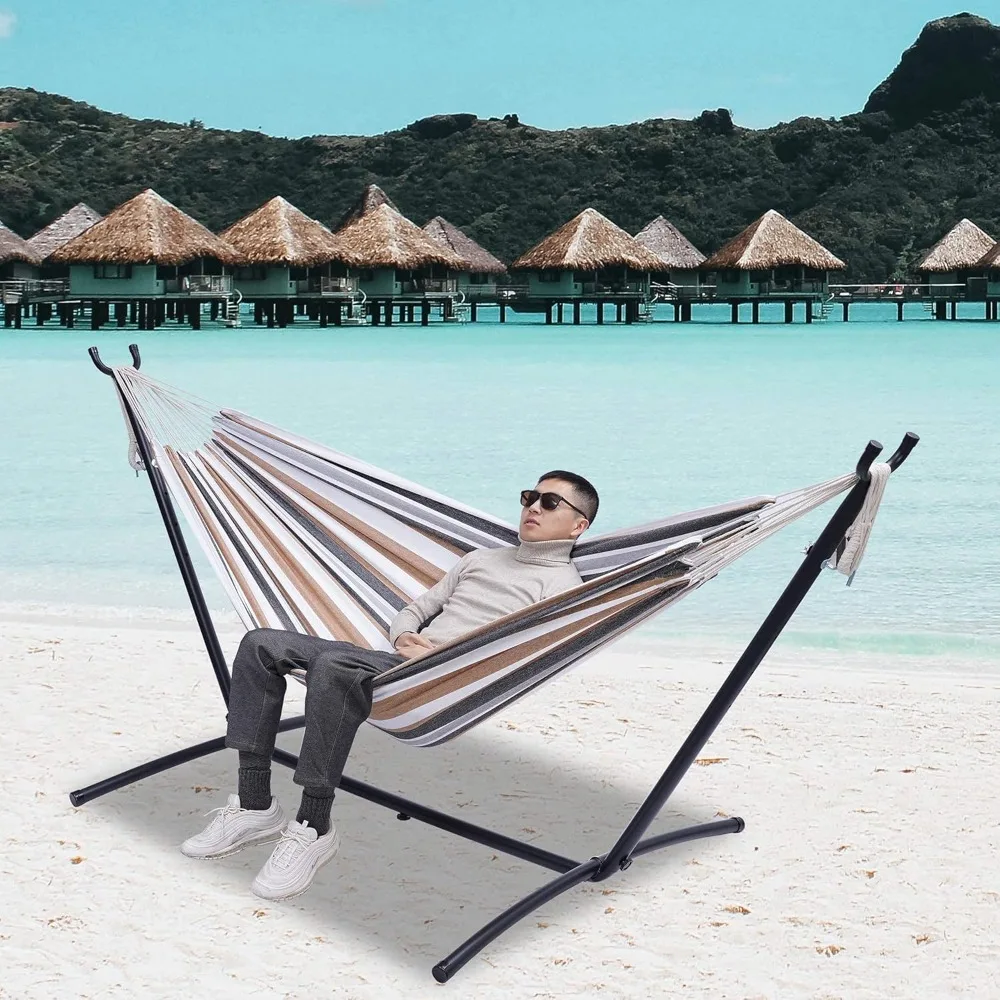 

Hammock with Steel Stand – 450 lb Capacity, 2-Person Double Bed, Portable Carry Bag for Outdoor or Garden Use