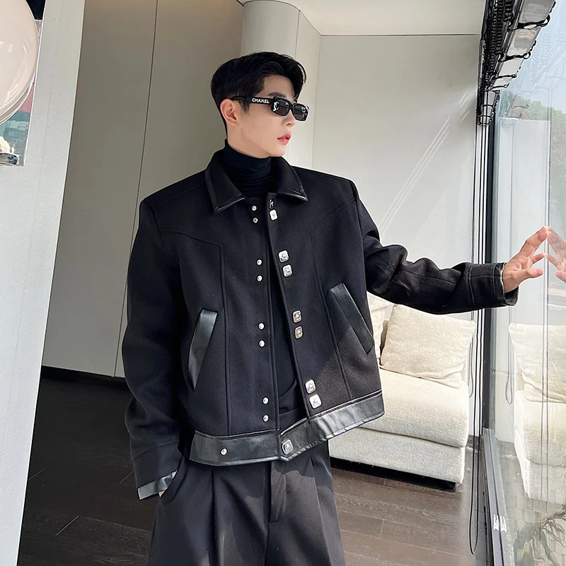 

Мужская шерстяная куртка для весны и осени 2025 года, модная корейская модель, с металлическими элементами, стильная, для мальчиков, из хлопка и полиэстера