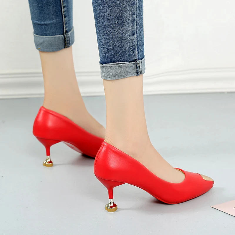 New Sexy Fashion Metal Pointed Toe Banquet Women's Pumps Spring Thin High Heels Ladies Stiletto Dress Shoes Black Zapatos Mujer