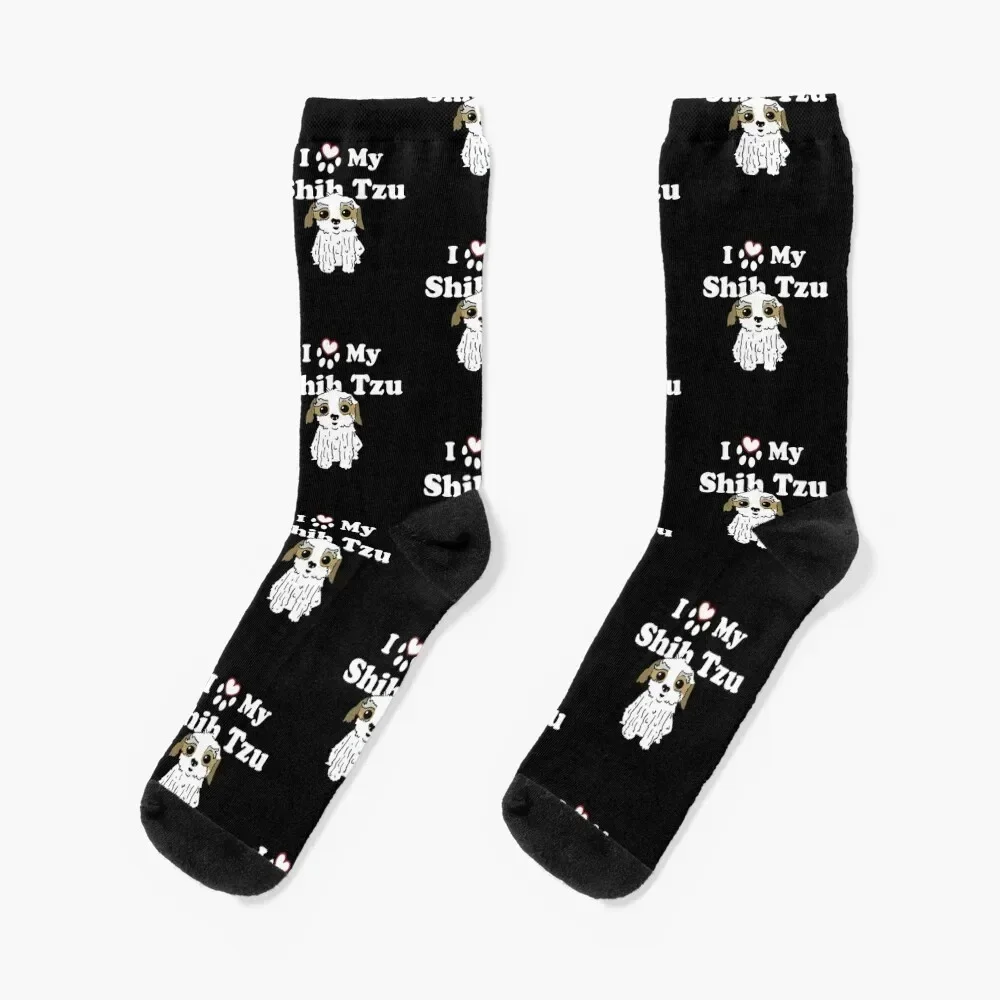 I Love My Shih Tzu Dog Ilustration Calcetines térmicos de invierno para gimnasio Calcetines para mujer y hombre