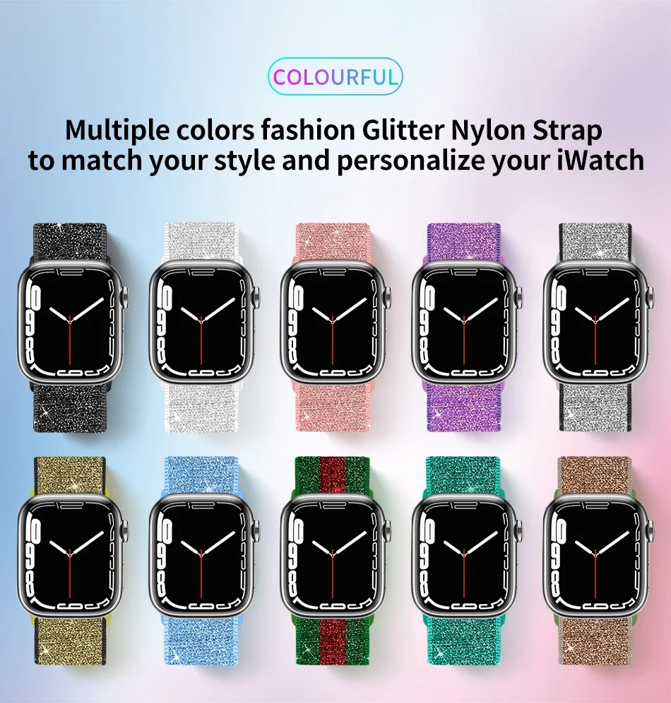 Apple Watch用の超光沢ナイロンブレスレット,38,40,42,44,45mmで利用可能