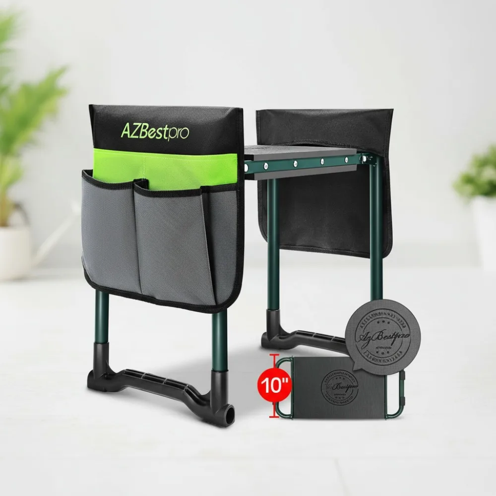 

Heavy Duty Foldable Garden Kneeler Seat - 10" Wide EVA Stool with Tool Bags, Knee Back Pain Relief for Women Gardeners