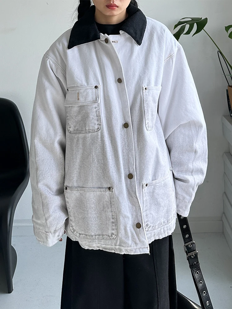 

No-Addiction P-Home Replied Винтажная хлопковая куртка из канваса, свободного кроя, в стиле рабочей одежды, модная, белая, уличный стиль