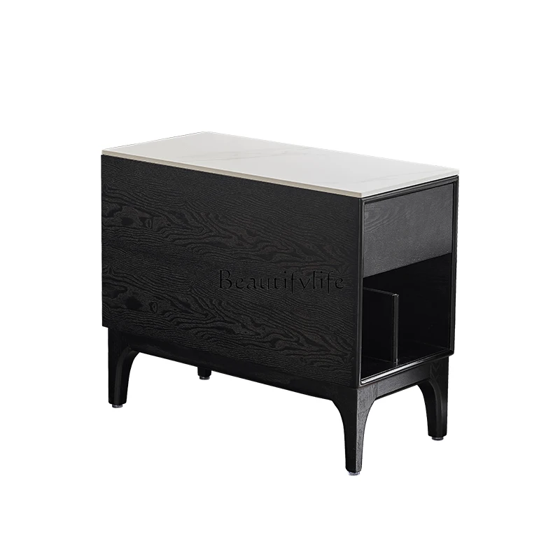 Side cabinet, rock slab edge, simple solid wood rectangular corner, small apartment bedside table