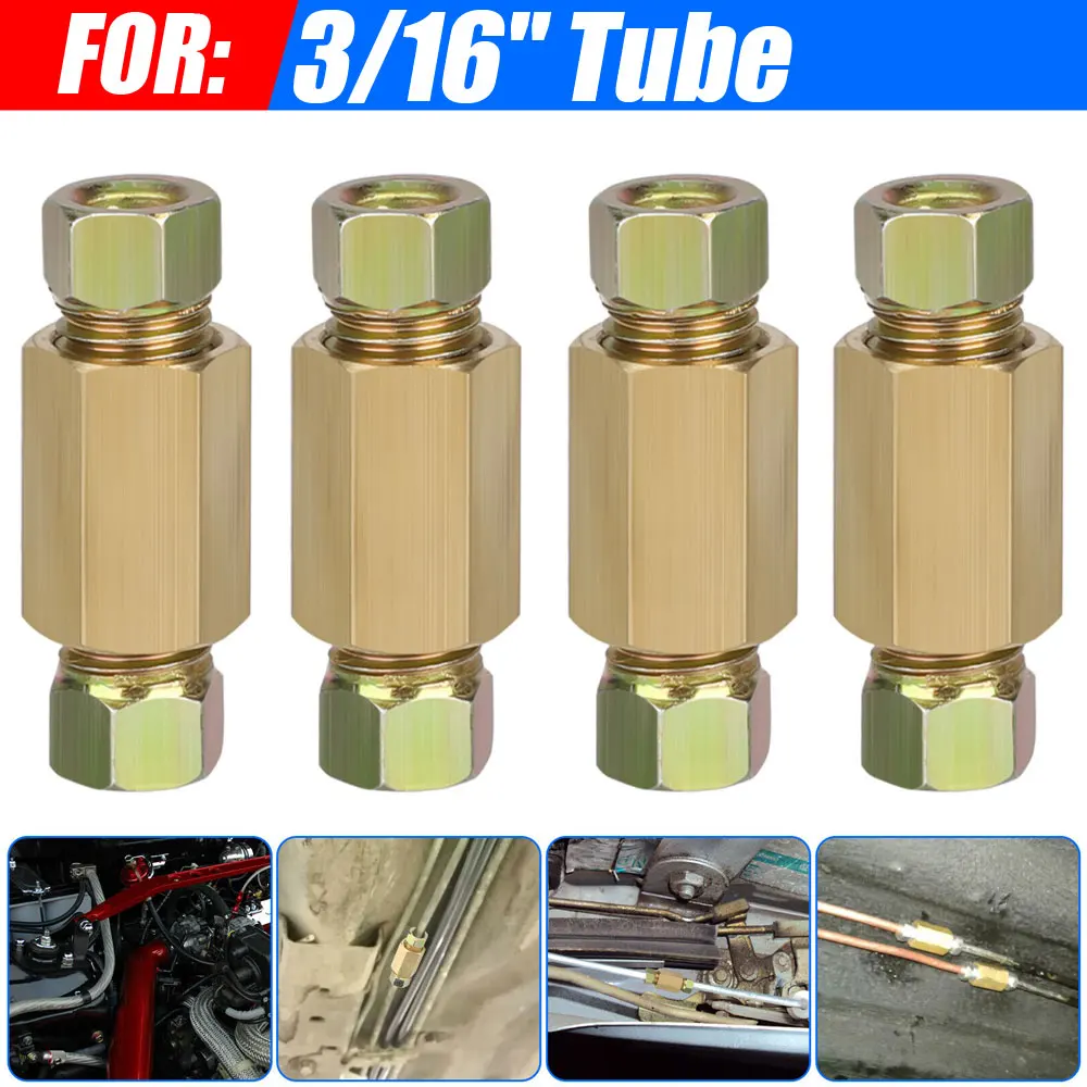 

12Pcs Car Universal Straight Brass Brake Line Inverted Compression Fitting Unions for 3/16" Tube Car Wear Interior Accessories