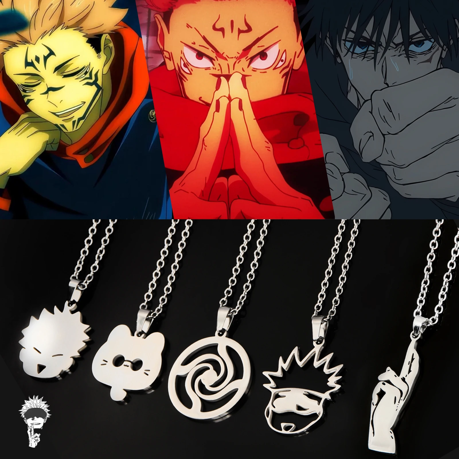 Anime Jujutsu Kaisen Stainless Steel Necklace Itadori Yuji Fushiguro Megumi Cartoon Metal Chain Necklace Cosplay Fans Gifts Jewe