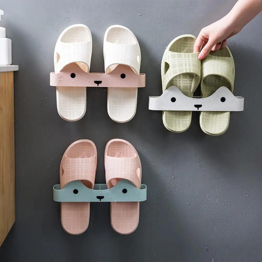 Wall Mounted Slippers Rack Shoes Rack Foldable Punch-free Quick Drainage Self Adhesive Household for Bathroom