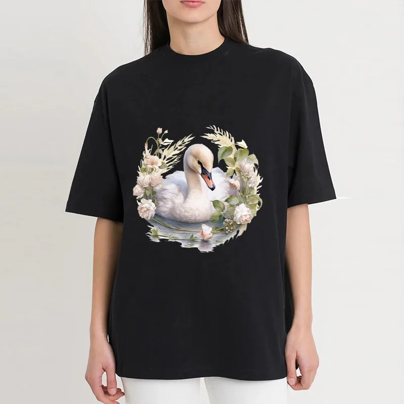 Animal Blue Swan Watercolor DTF Thermo Sticker Decals Heat Transfer On Clothes Iron On Patch For Hoodies Press Print Man & Woman