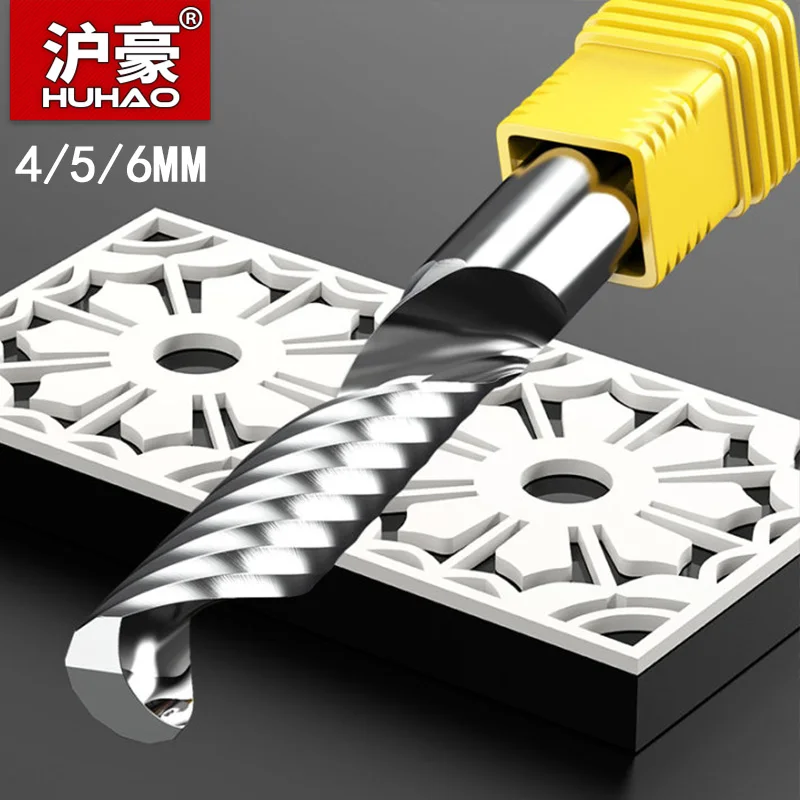 

HUHAO 4 мм 6 мм левая спиральная фреза с одной канавкой для акрила/ПВХ фреза с ЧПУ для резки пластиковых спиральных бит