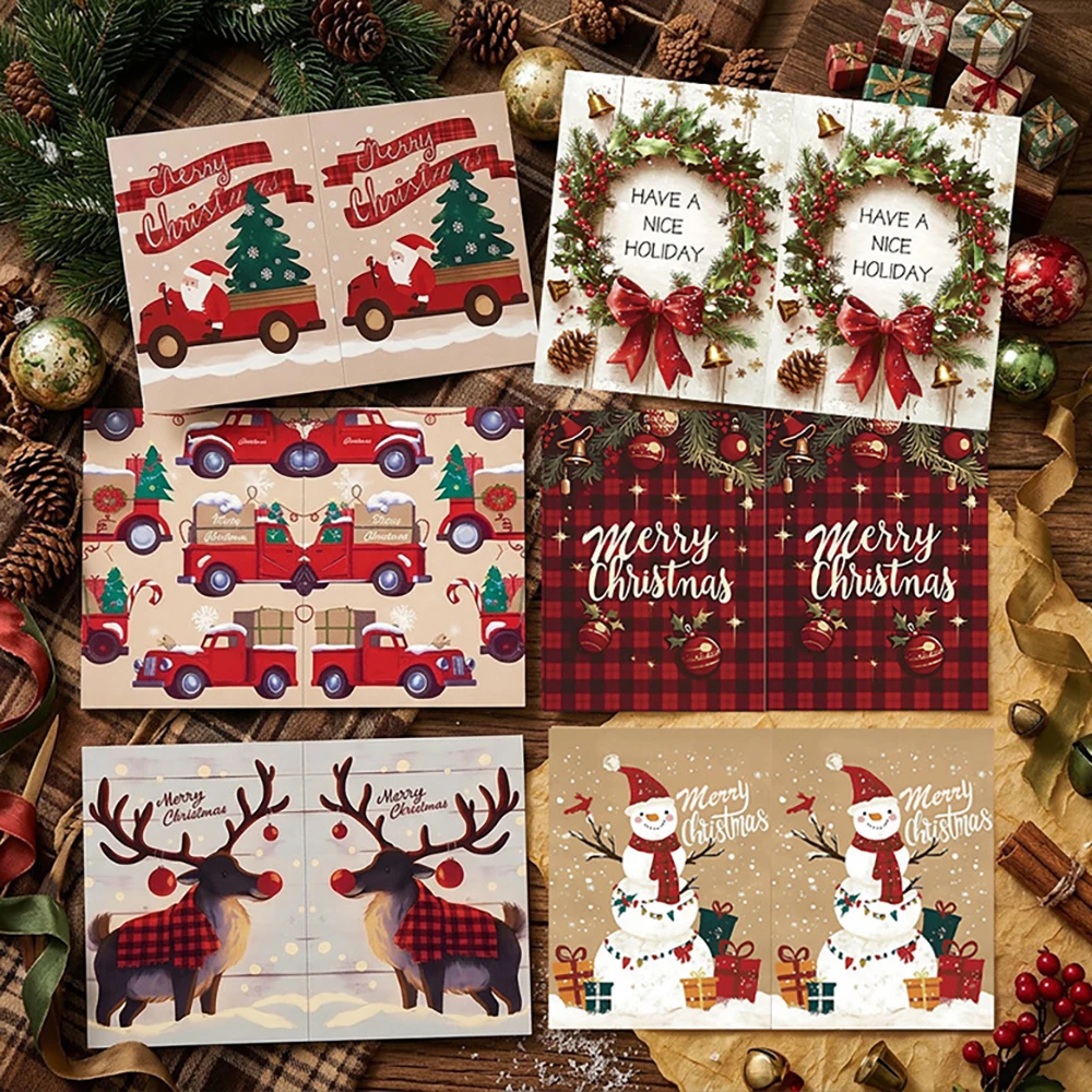12 pcs Christmas cards, vintage reindeer snowman cards, Christmas Eve greetings, holiday gifts, message cards