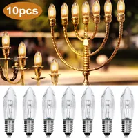 10pcs E10 Bulbs LED Replacement Bulbs Top Candle Fairy Christmas Lights Lamp 10V-55V AC Warm White Christmas Home Decorations